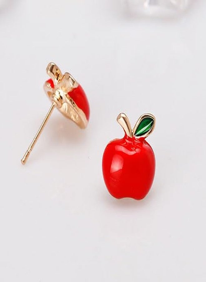 TACBSP White Pearl Apple Stud Earrings for Women Teacher Christmas Gifts Earrings Small Apple Earrings Cute Fruit Red Enamel Apple Earring Christmas Jewelry(R+W) - Image 3