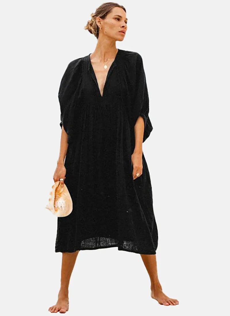 YUNIQEE Solid Tie-Up Neck  Fit and Flare Midi Dress