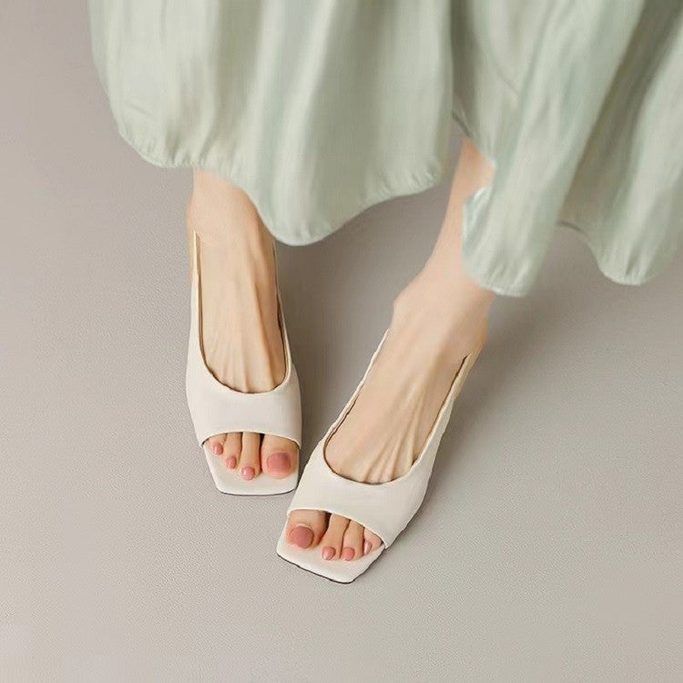 French Style Simple Open Toe Pumps 2025 Style Square Toe Elegant Stiletto Heel Roman Sandals For Women - Image 3