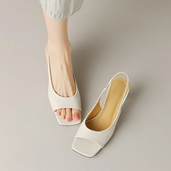 French Style Simple Open Toe Pumps 2025 Style Square Toe Elegant Stiletto Heel Roman Sandals For Women - Image 2