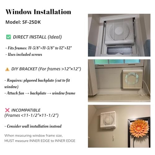 SAILFLO 11.6 x 11.6 Inch Cutout Window Shutter Exhaust Fan with Reversible Airflow, 406CFM 35W Wall-Mounted Quiet Ventilation Air Intake Extractor for Bathroom Home - Image 3