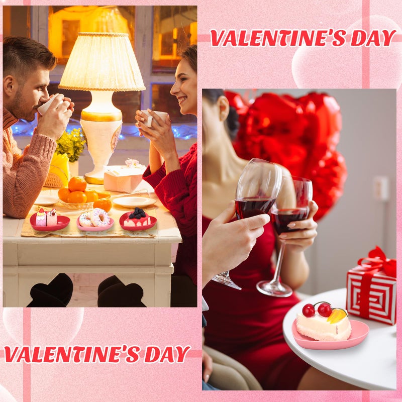 ywmigl 12 Pcs Valentine's Day Heart Shaped Bowls 5.7 Inch Heart Shaped Wheat Straw Small Snack Dessert Dishes Salad Plates for Dinner Appetizer Sauce Dish Dipping Snack Fruit Dessert Steak Serving (Pink) - Image 5