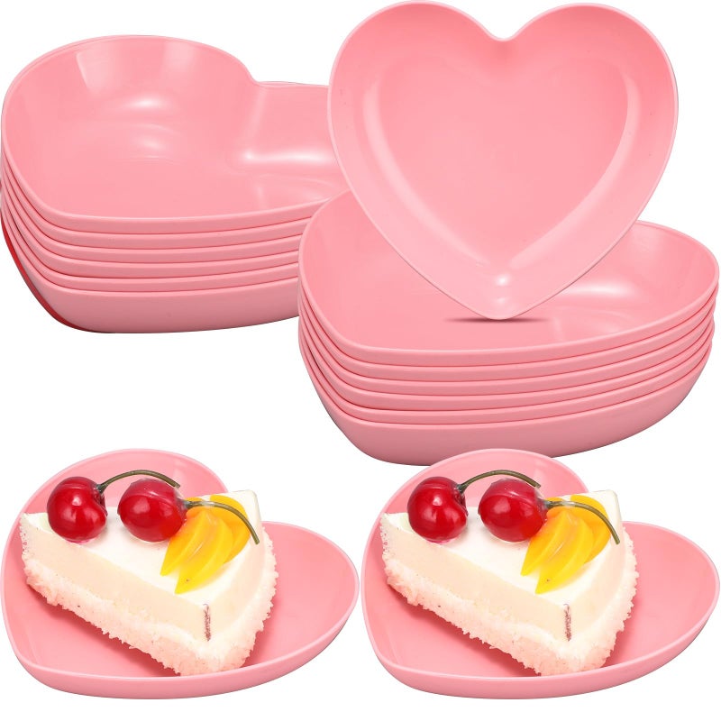 ywmigl 12 Pcs Valentine's Day Heart Shaped Bowls 5.7 Inch Heart Shaped Wheat Straw Small Snack Dessert Dishes Salad Plates for Dinner Appetizer Sauce Dish Dipping Snack Fruit Dessert Steak Serving (Pink) - Image 1