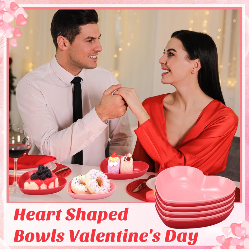 ywmigl 12 Pcs Valentine's Day Heart Shaped Bowls 5.7 Inch Heart Shaped Wheat Straw Small Snack Dessert Dishes Salad Plates for Dinner Appetizer Sauce Dish Dipping Snack Fruit Dessert Steak Serving (Pink) - Image 3