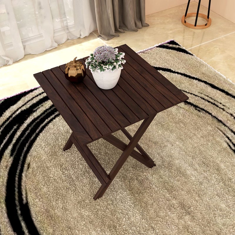 Silver Crafts Silver Crafts Solid Sheesam Wood Folding Table for Balcony Garden and Outdoor Furnishing Square Foldable Table Walnut Color Finish Standerd Size  - Image 1