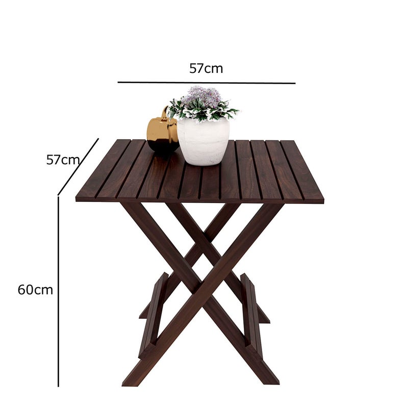 Silver Crafts Silver Crafts Solid Sheesam Wood Folding Table for Balcony Garden and Outdoor Furnishing Square Foldable Table Walnut Color Finish Standerd Size  - Image 2