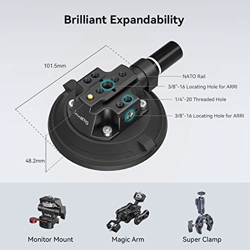 SmallRig 4 Suction Cup Camera Mount, Car Mount for Cameras/Smartphones on Car/Clean and Smooth Surfaces, Max 2kg Load for Speeds up to 80km/h (50mph), Recommend 10kg Load When Stationary - 4122 - Image 4