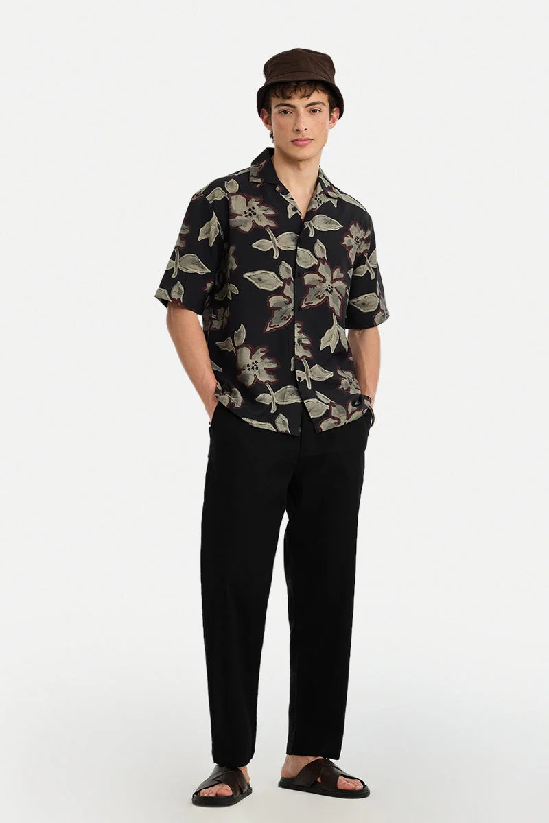 SNITCH Black Solid Relaxed Casual Trousers