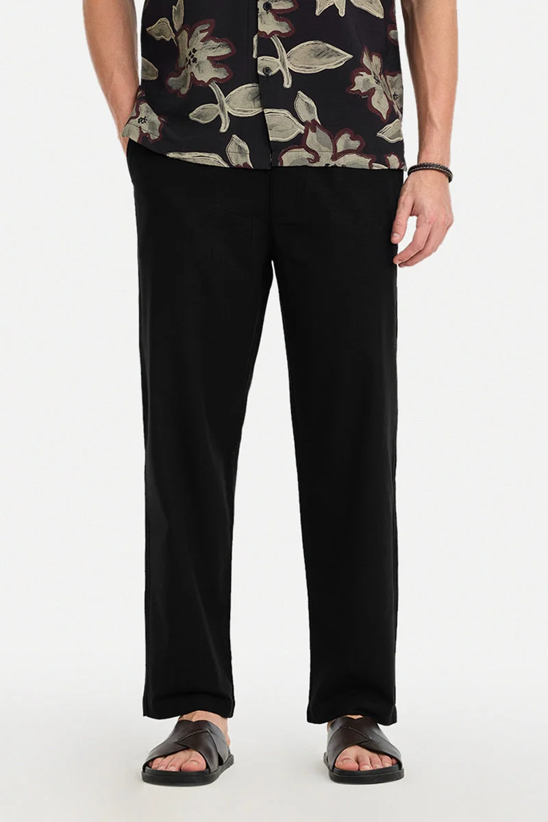 SNITCH Black Solid Relaxed Casual Trousers