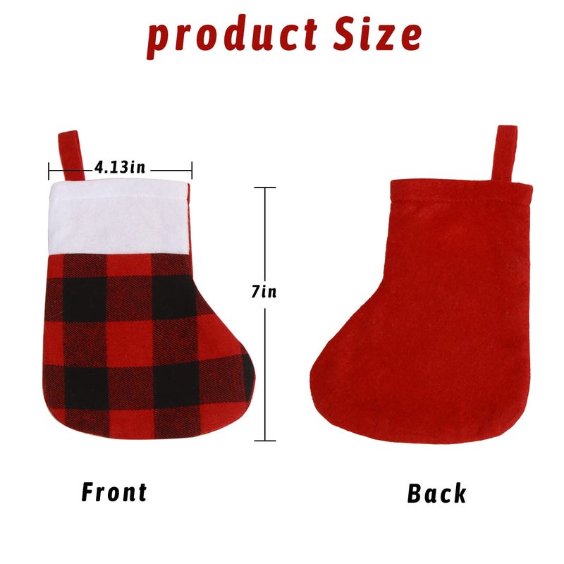 CCINEE 24 Pack Mini Christmas Stockings  7  Red and Black Buffalo Plaid Xmas Stocking with Plush Cuff Small Hanging Stocking Decoration for Holiday Home Wall Fireplace Christmas Tree Decor - Image 3