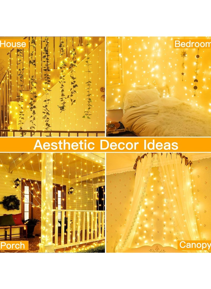 Dominy 300LED Fairy Curtain Lights, 3x3M Warm White USB Plug, 8 Modes String Hanging Lights with Remote for Window, Ramadan, Birthday, Indoor & Outdoor Party Decorations (Warm White, 3x3M)  - Image 2
