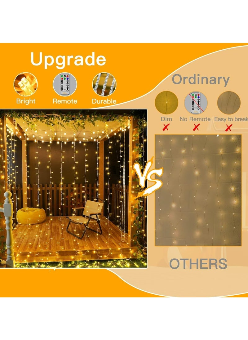 Dominy 300LED Fairy Curtain Lights, 3x3M Warm White USB Plug, 8 Modes String Hanging Lights with Remote for Window, Ramadan, Birthday, Indoor & Outdoor Party Decorations (Warm White, 3x3M)  - Image 3