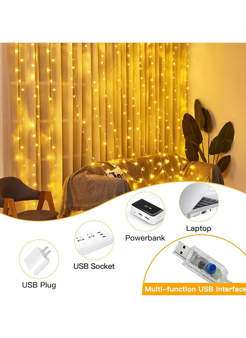 Dominy 300LED Fairy Curtain Lights, 3x3M Warm White USB Plug, 8 Modes String Hanging Lights with Remote for Window, Ramadan, Birthday, Indoor & Outdoor Party Decorations (Warm White, 3x3M)  - Image 5