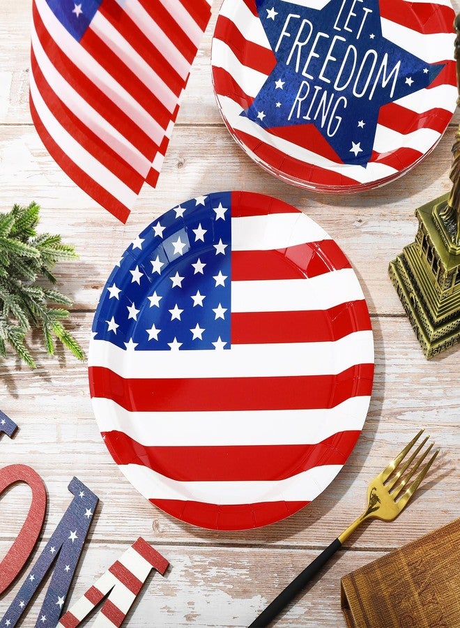 JarThenaAMCS 48Pcs Patriotic Paper Plates Stripes Star Disposable Plates 4 Designs American Flag 4th of July Decorative Plates for Independence Day Party Supplies Table Decorations, 9 in - Image 5