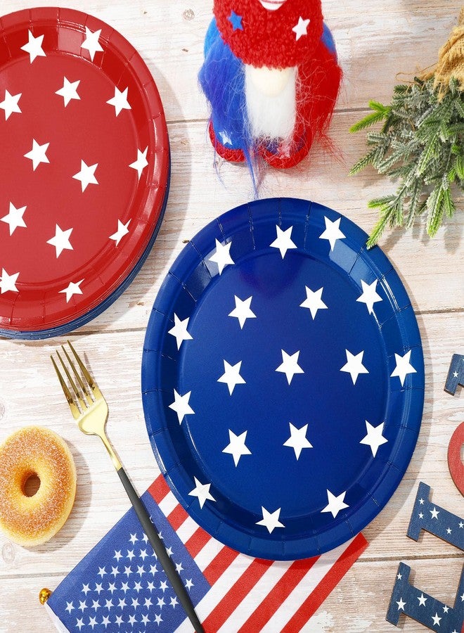 JarThenaAMCS 48Pcs Patriotic Paper Plates Stripes Star Disposable Plates 4 Designs American Flag 4th of July Decorative Plates for Independence Day Party Supplies Table Decorations, 9 in - Image 4