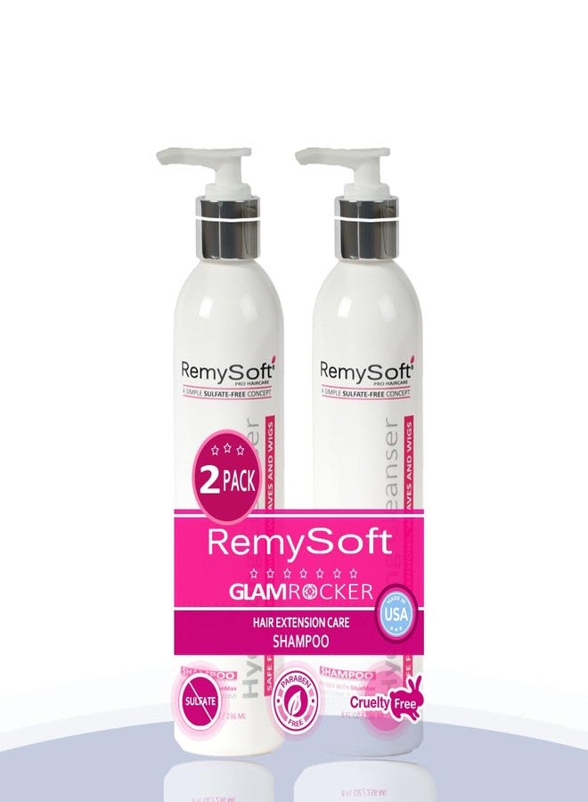 RemySoft Shampoo 2 Pack - Glam Rocker Hydrating Cleanser - Safe for Hair Extensions, Weaves and Wigs - Salon Formula Shampoo 8oz x 2 - Gentle Sulfate-free Lather - Image 1