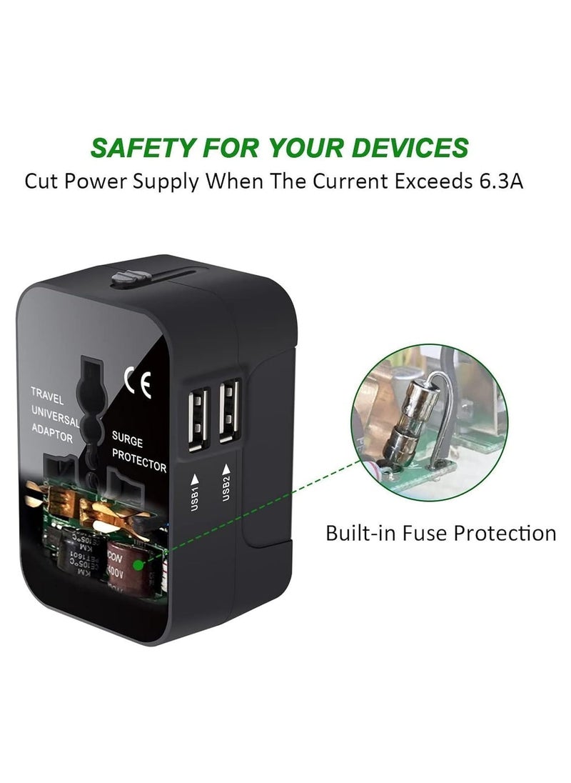 EMBOX Embox Universal Charger Adapter Worldwide Universal Travel Adapter All in one Wall Charger AC Multi Plug Adapter with 2 USB Charging Ports US EU UK AUS Mobile Phone Laptop Black Pack of 1  - Image 5