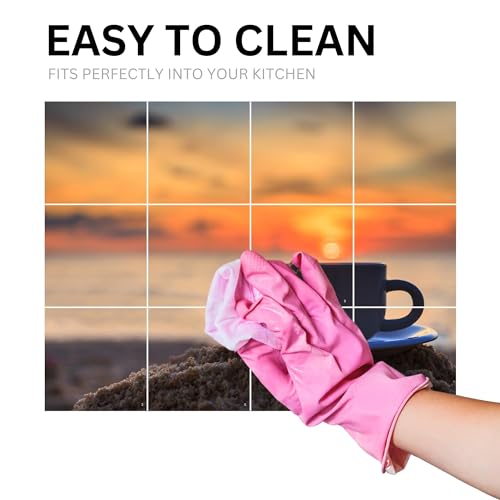 Brandian Kitchen Tile Stickers Sunset Coffee Cup Design for Kitchen Backsplash, Waterproof and Oil-Proof Decorative Tile Decals (12pcs, Pre Cut Tiles)-Self-Adhesive - Image 4
