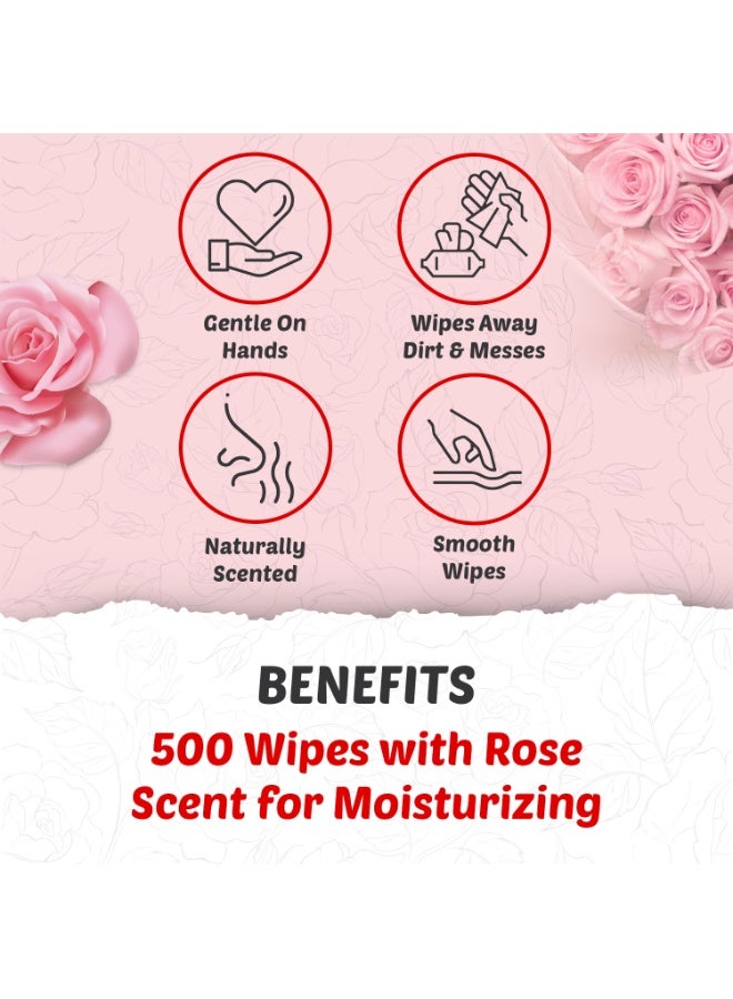 Moonwisp Wet Wipes for Cleaning and Hand Sanitizing, Rose Scented, Moisturizing, Travel-Friendly, Hypoallergenic, All-Purpose Wipes, Perfect for Adults and Kids (Red, PACK 5) - Image 4