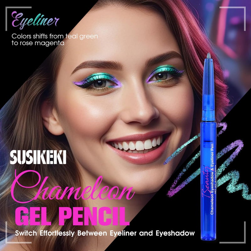 SUSIKEKI Chameleon Metallic Eyeshadow & Eyeliner Gel Pencil â€“ Multichrome Shifting Colors Glitter Eye Makeup, Waterproof Long-Lasting Smudge-Proof Duochrome Pencil (Teal Green to Rose Magenta) - Image 2