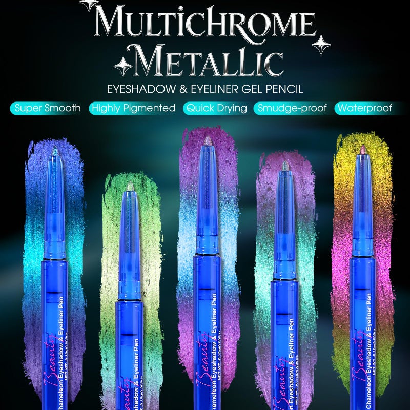 SUSIKEKI Chameleon Metallic Eyeshadow & Eyeliner Gel Pencil â€“ Multichrome Shifting Colors Glitter Eye Makeup, Waterproof Long-Lasting Smudge-Proof Duochrome Pencil (Teal Green to Rose Magenta) - Image 4