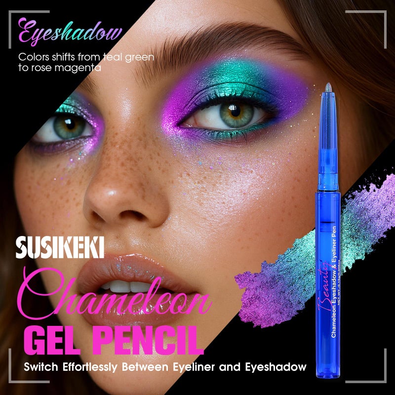 SUSIKEKI Chameleon Metallic Eyeshadow & Eyeliner Gel Pencil â€“ Multichrome Shifting Colors Glitter Eye Makeup, Waterproof Long-Lasting Smudge-Proof Duochrome Pencil (Teal Green to Rose Magenta) - Image 3