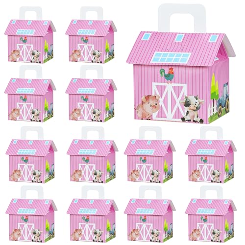 Caoekego 16 Pieces Pink Farm Animal Party Gift Box Farm Cow Theme Candy Box Farm Barn Birthday Party Decoration - Image 1