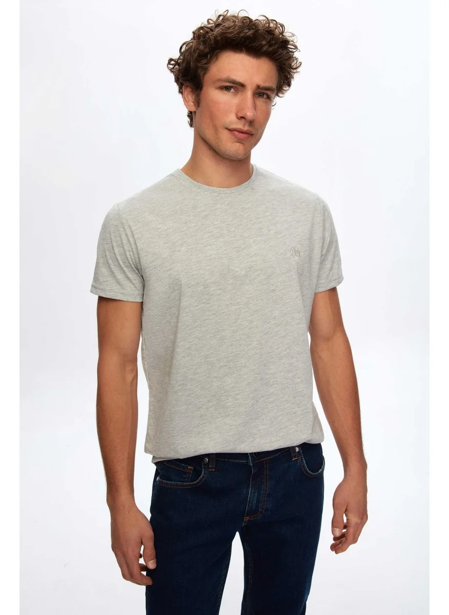 D'S DAMAT Regular Fit Gray Plain T-Shirt