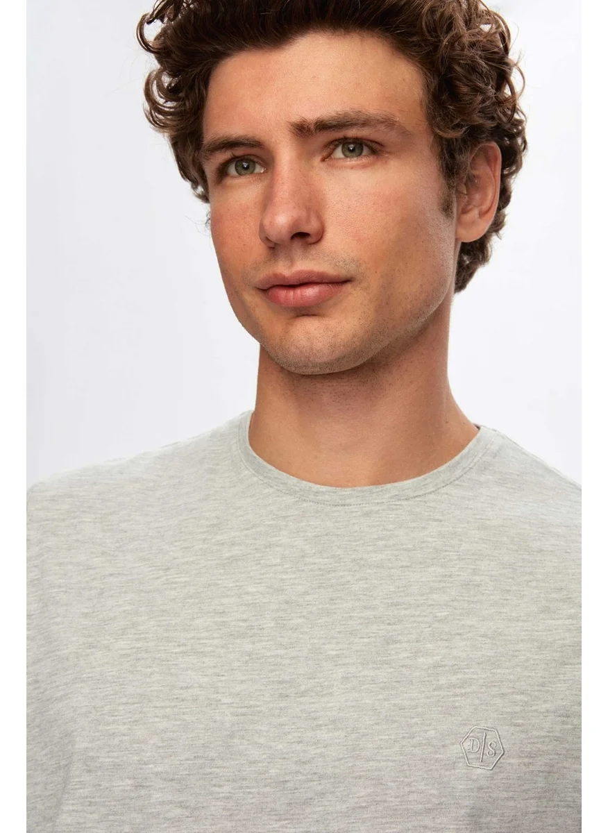 D'S DAMAT Regular Fit Gray Plain T-Shirt