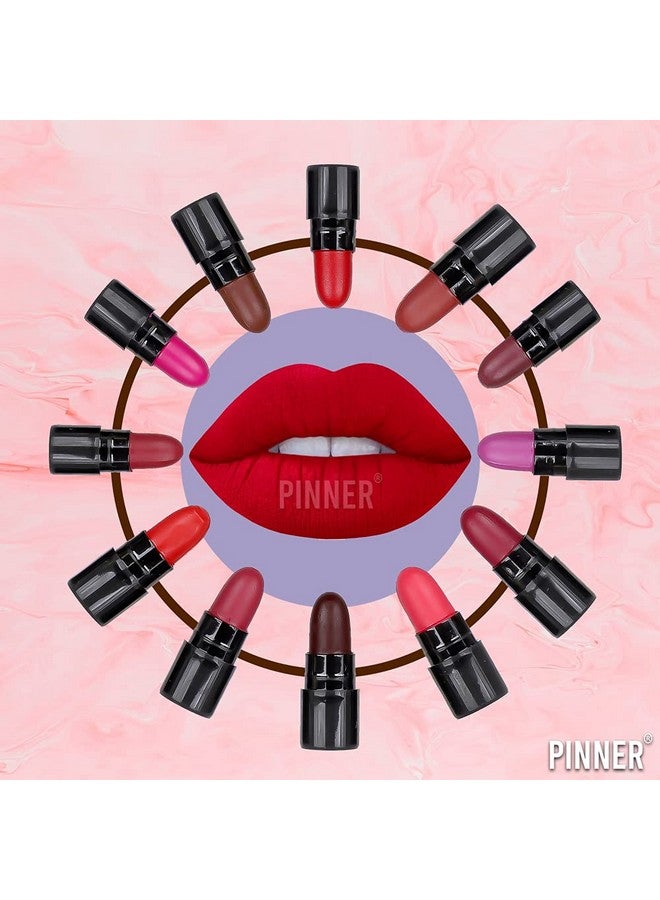 PINNER Matte Lipstick Set with Display Stand, 12 Shades, Pink and Red Collection - Image 3