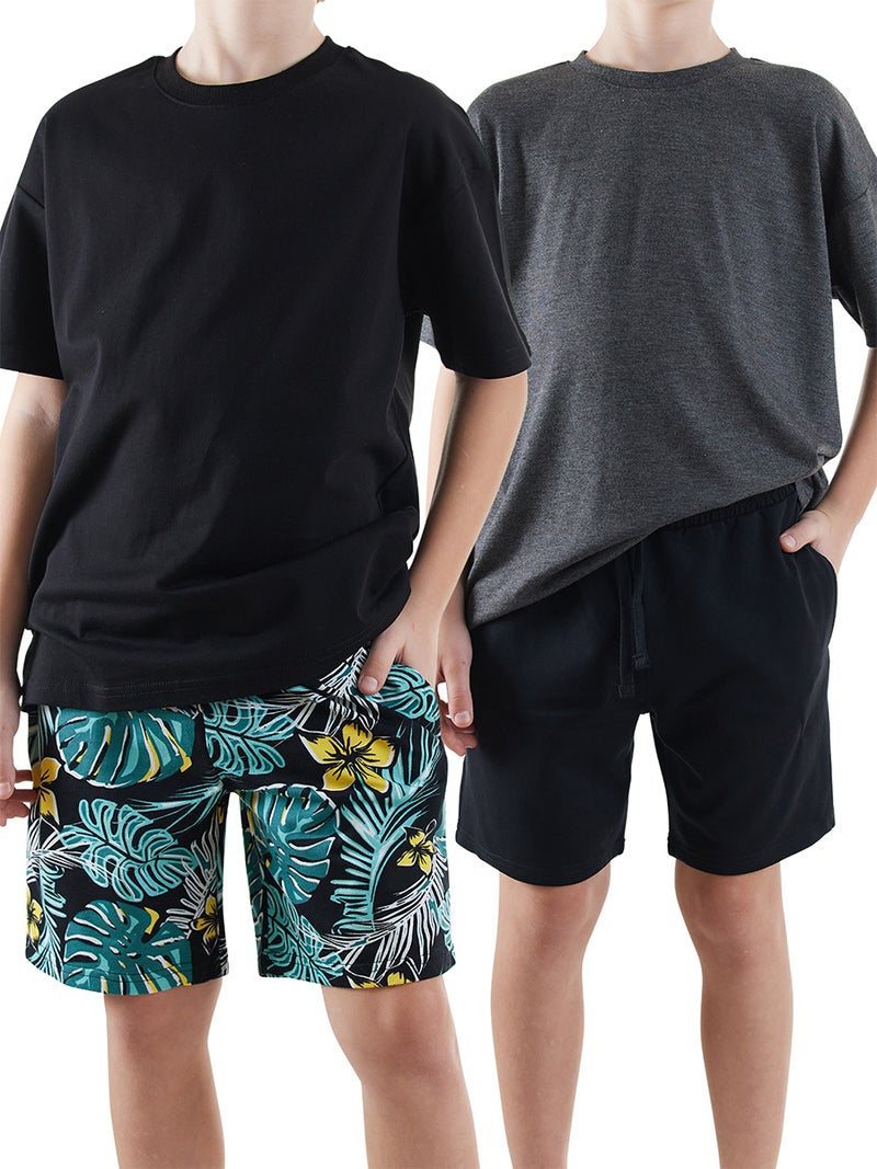 Denokids 2 Pack Boy Black&Hawaii Shorts - Image 1