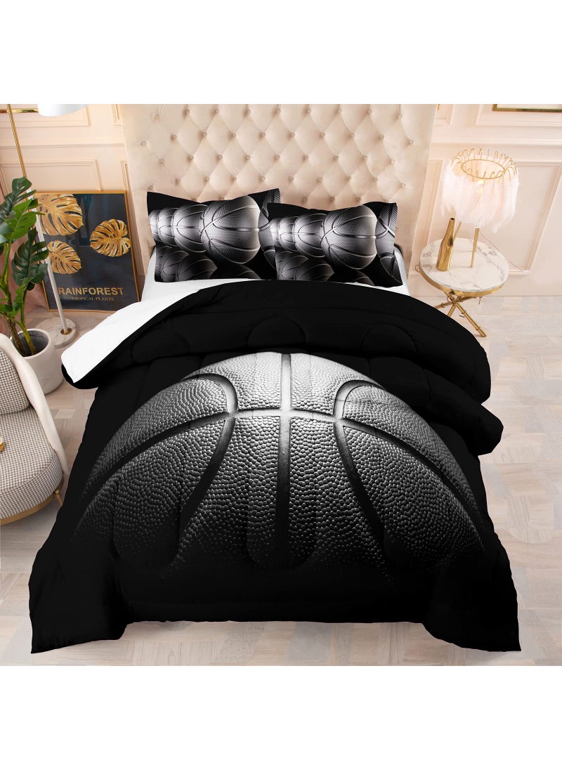 Tailor Shop Tailor Shop Basketball Comforter Set for Boys Kids Teens Ultra Soft Microfiber Black and Gray Sports Theme Basketball Bedding Sets Full Size with 1 Comforter and 2 Pillowcases  - Image 1