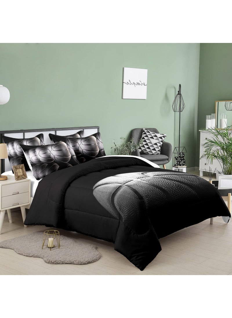 Tailor Shop Tailor Shop Basketball Comforter Set for Boys Kids Teens Ultra Soft Microfiber Black and Gray Sports Theme Basketball Bedding Sets Full Size with 1 Comforter and 2 Pillowcases  - Image 2