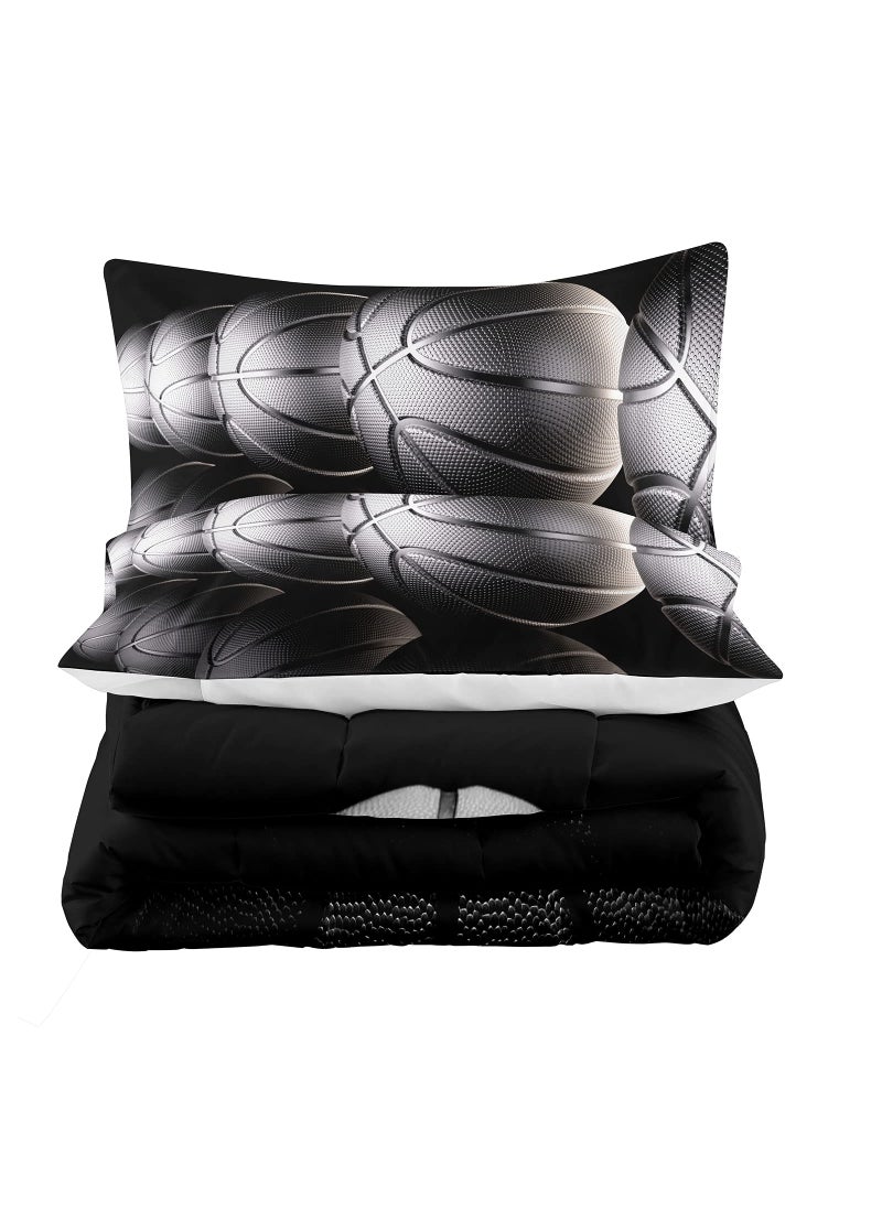 Tailor Shop Tailor Shop Basketball Comforter Set for Boys Kids Teens Ultra Soft Microfiber Black and Gray Sports Theme Basketball Bedding Sets Full Size with 1 Comforter and 2 Pillowcases  - Image 3