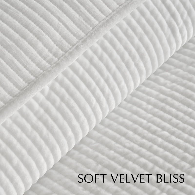 EVERGRACE Velvet Quilt Set Queen Size, Luxurious Soft Quilted Bedding Sets, Lightweight Velvet Comforter for All Season, Striped Channel Bedspread Coverlet with 2 Shams, Bright White - Image 5