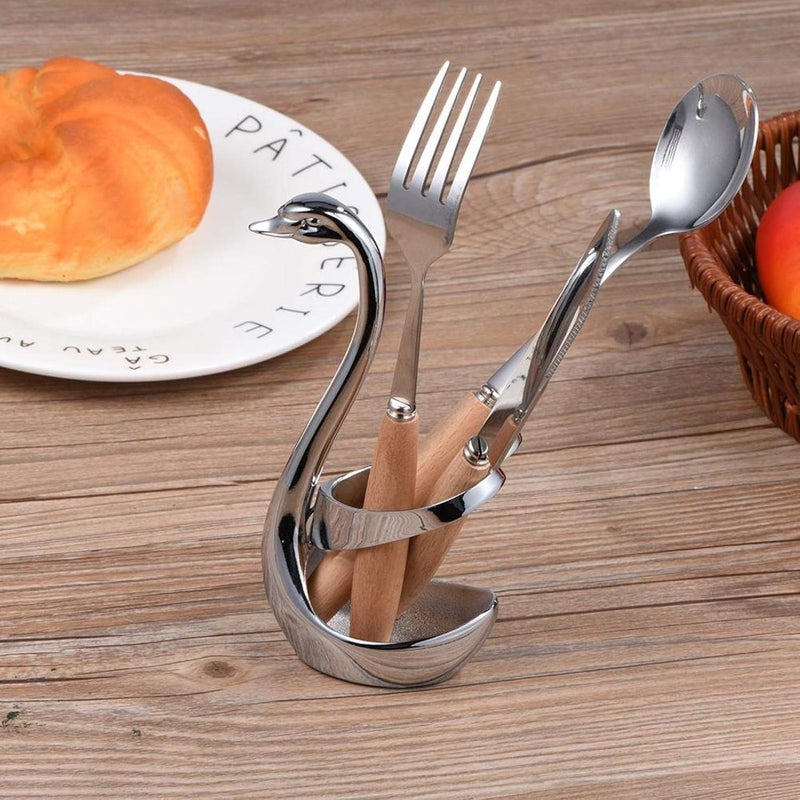 cheekyglo Coffee Spoon Holder, Stainless Steel Decorative Swan Base Fruit Forks Dessert Spoon Stand for Coffee Bar, Dinner Table, Tea Parties, Buffet Organizer - Image 5