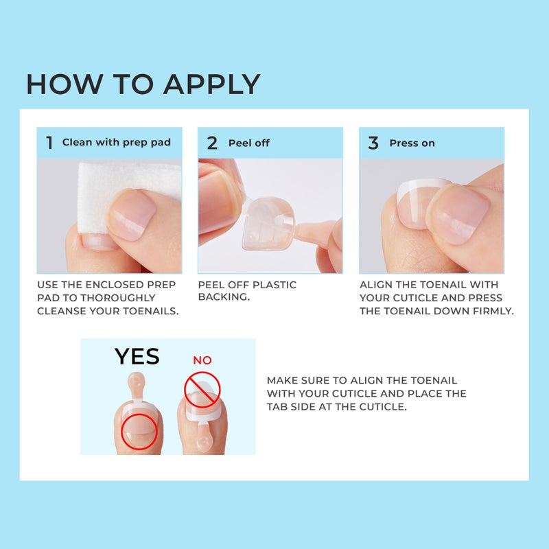 Impress KISS imPRESS French Tip Press On Toenails, 'Blanc Chic', White, Short Squoval, Pedicure Nail Kit Includes 24 Press On Toenails, Prep Pad, Mini Nail File, & Pedicure Stick - Image 2