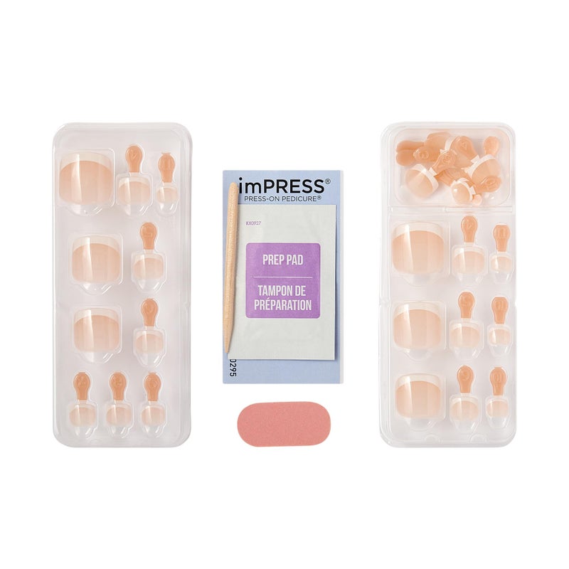Impress KISS imPRESS French Tip Press On Toenails, 'Blanc Chic', White, Short Squoval, Pedicure Nail Kit Includes 24 Press On Toenails, Prep Pad, Mini Nail File, & Pedicure Stick - Image 4