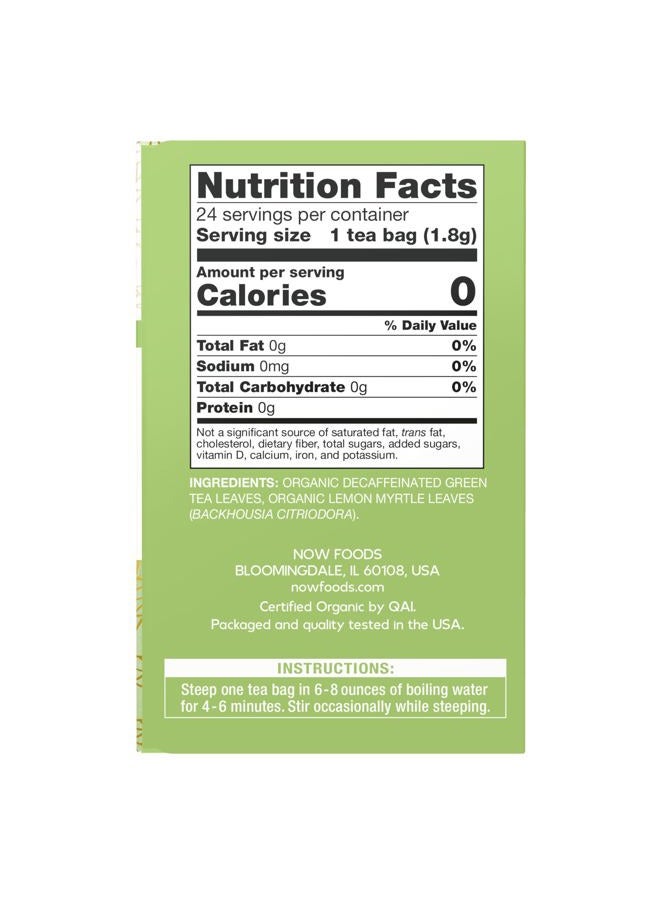 now Foods, Certified Organic Green Tranquility Tea, Decaf Green with Lemon Myrtle, Non-GMO, Premium Unbleached Tea Bags with No-Staples Design, 24-Count - Image 2
