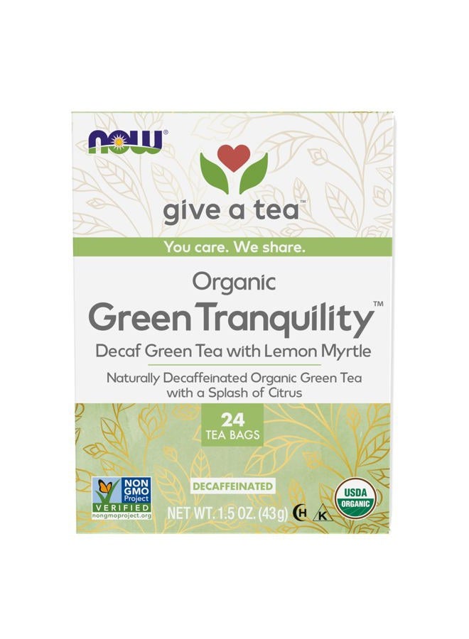 Foods, Certified Organic Green Tranquility Tea, Decaf Green with Lemon Myrtle, Non-GMO, Premium Unbleached Tea Bags with No-Staples Design, 24-Count