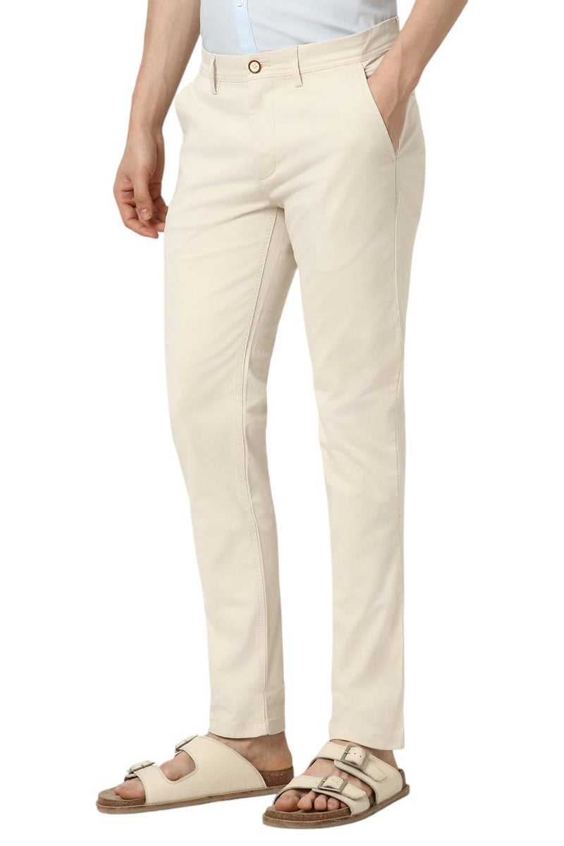 Peter England Men Cream Solid Low Skinny Fit Trousers - Image 2