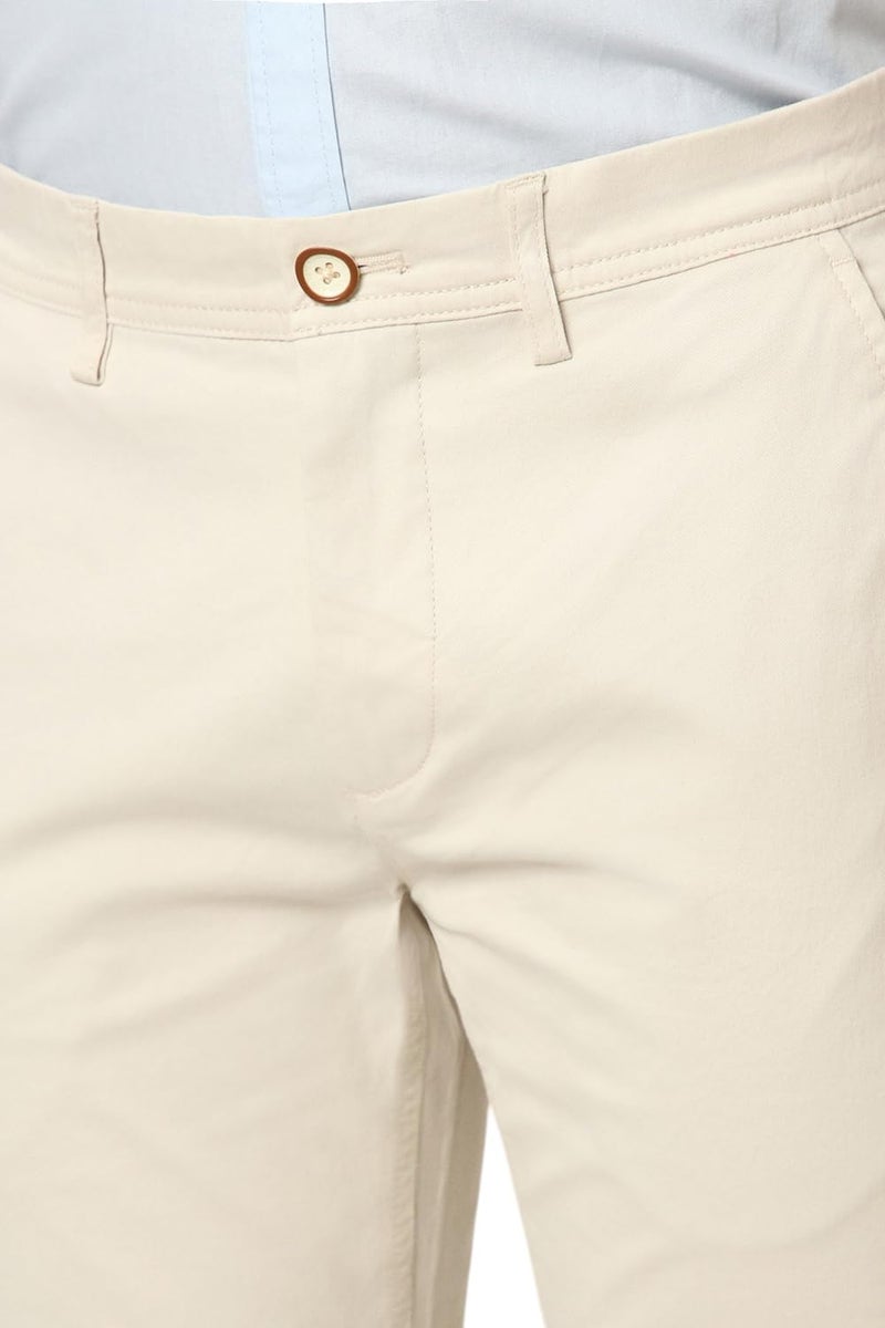 Peter England Men Cream Solid Low Skinny Fit Trousers - Image 4