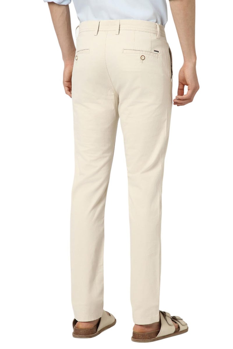Peter England Men Cream Solid Low Skinny Fit Trousers - Image 3
