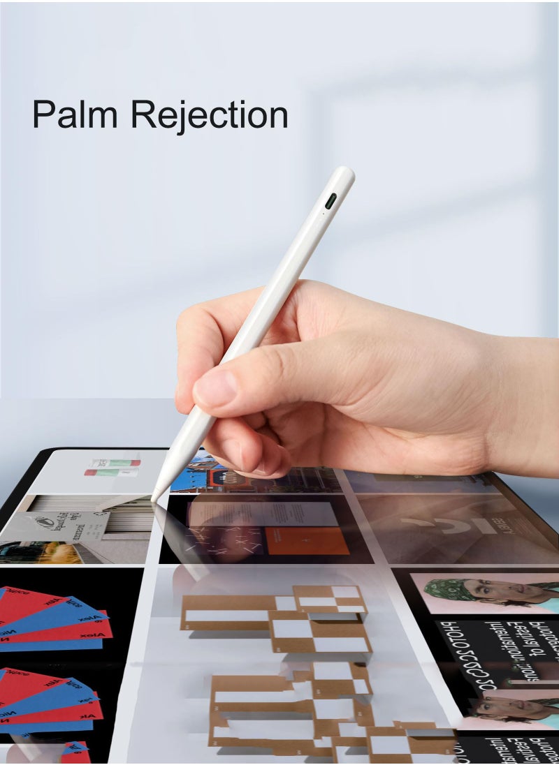 joyzzz قلم شاشة لجهاز iPad، قلم Apple iPad سريع الشحن لمدة 13 دقيقة مع وظيفة اللمس المضادة لراحة اليد، حساسية للإمالة، مناسب لجهاز iPad Air 3/4/5، iPad Mini 5/6، iPad 6/7/ 8/9 2018-2022 /10، آيباد برو 11 بوصة  - Image 2