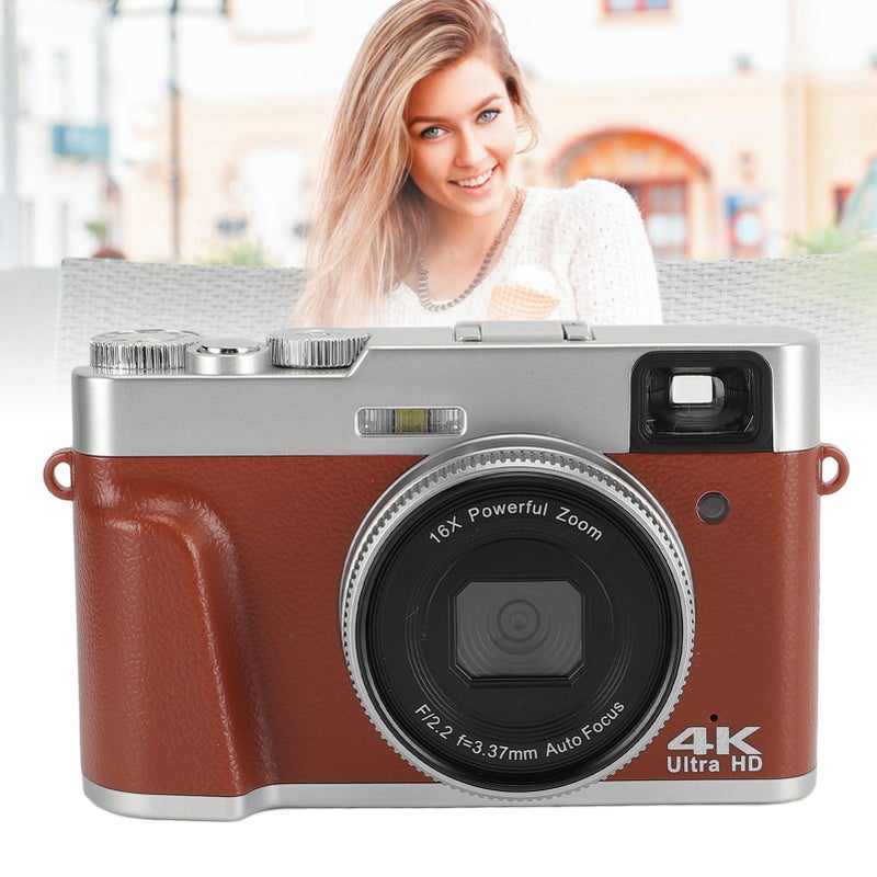 4K 48MP Digital Camera 2.8inch Screen Anti Shake 16X Digital Zoom Video Camera Compact Point and Shoot Travel Camera Brown - Image 1