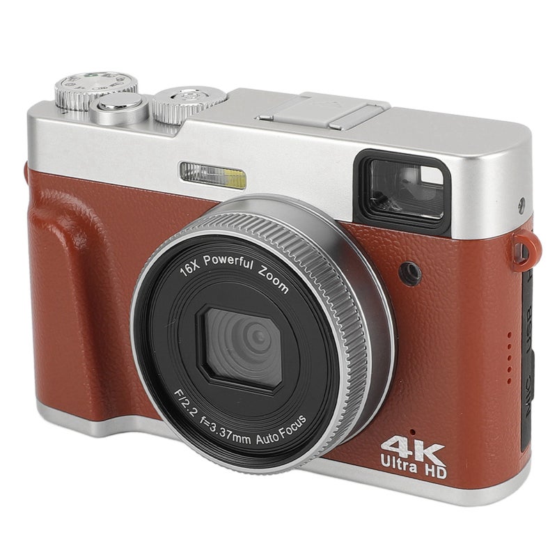 4K 48MP Digital Camera 2.8inch Screen Anti Shake 16X Digital Zoom Video Camera Compact Point and Shoot Travel Camera Brown - Image 4