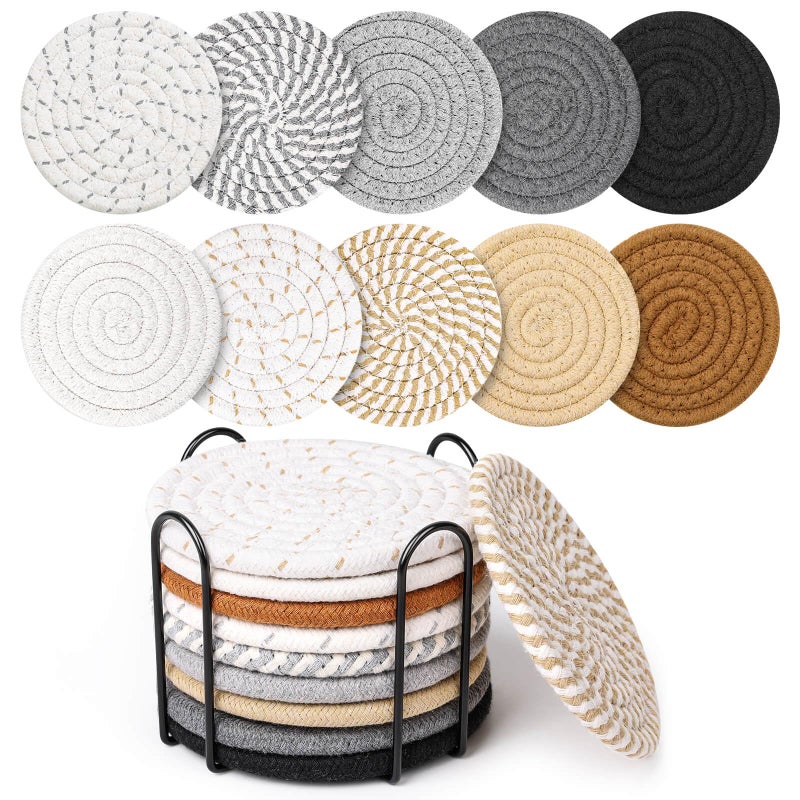 Billbotk 10 Pieces Coasters for Drinks 10 Colors Absorbent Drink Coasters with Holder Table Coaster Set for Home Decor Apartment Decor Aesthetic Living Room Essentials 43 Inches