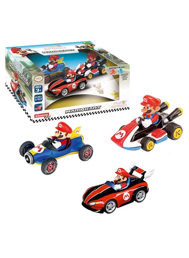 Carrera Pull & Speed 15813016 Official Licensed Kids Toy Car Pull Back Vehicle for Ages 3 and Up - Mario Kart Mario/Wild Wing Mario/Mach 8 Mario - Image 1