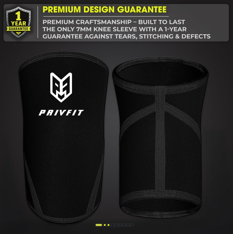 PRIVFIT Neoprene 7Mm Thick Heavy-Duty Professional Knee Workout Swelling Compression Support For Weightlifting, Powerlifting & Crossfit - 1 Pair Black (Small) - Image 2
