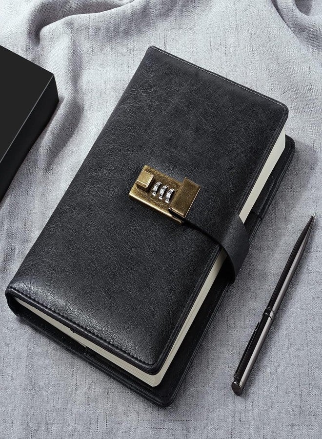 Fennec Mart Diary With lock A5 Pu Leather Journal With Combination Vintage Journal Password Protected Notebook With Pen & Gift Box Diary Planner Organizer For Women Men 8.6X5.8In 192 Pages (Black) - Image 5